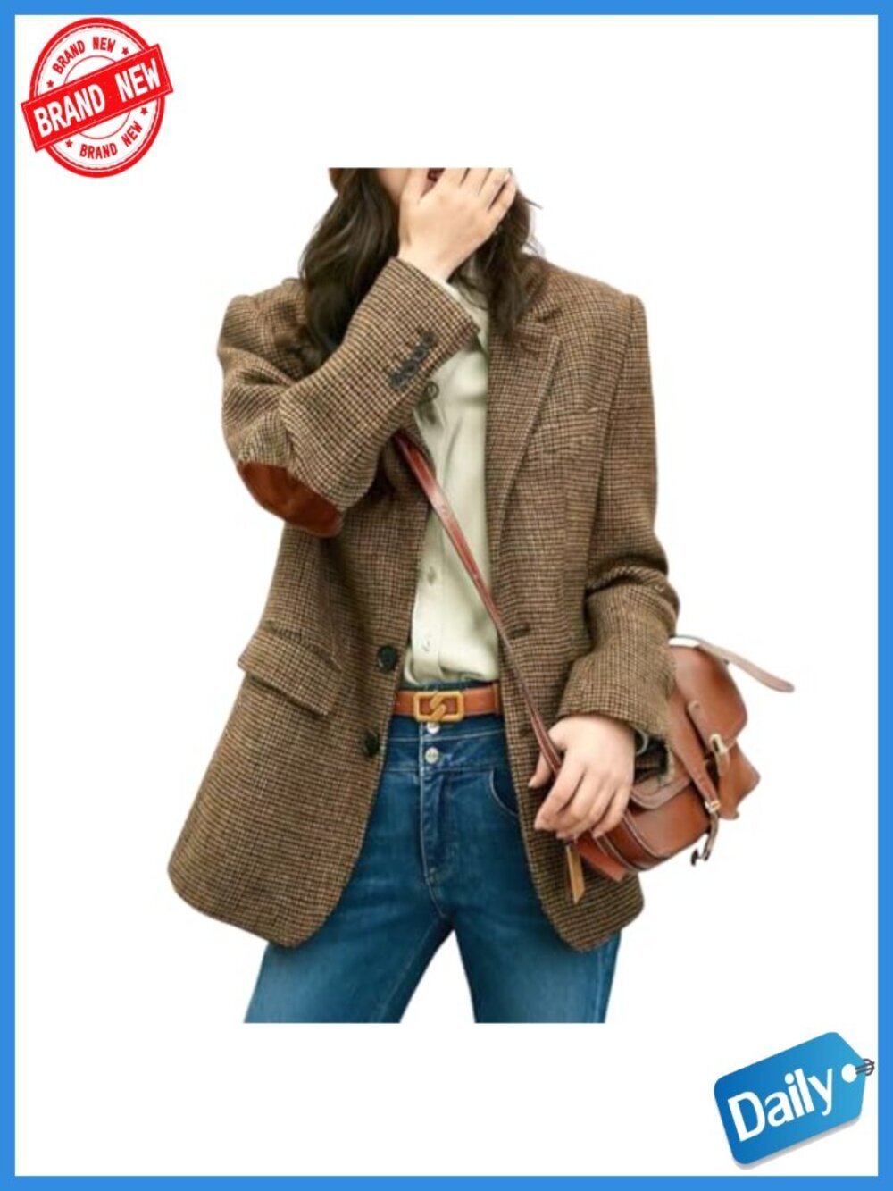Wool Blend Plaid Blazer Single Breasted Notch Lapel Work Coat Long Sleeve